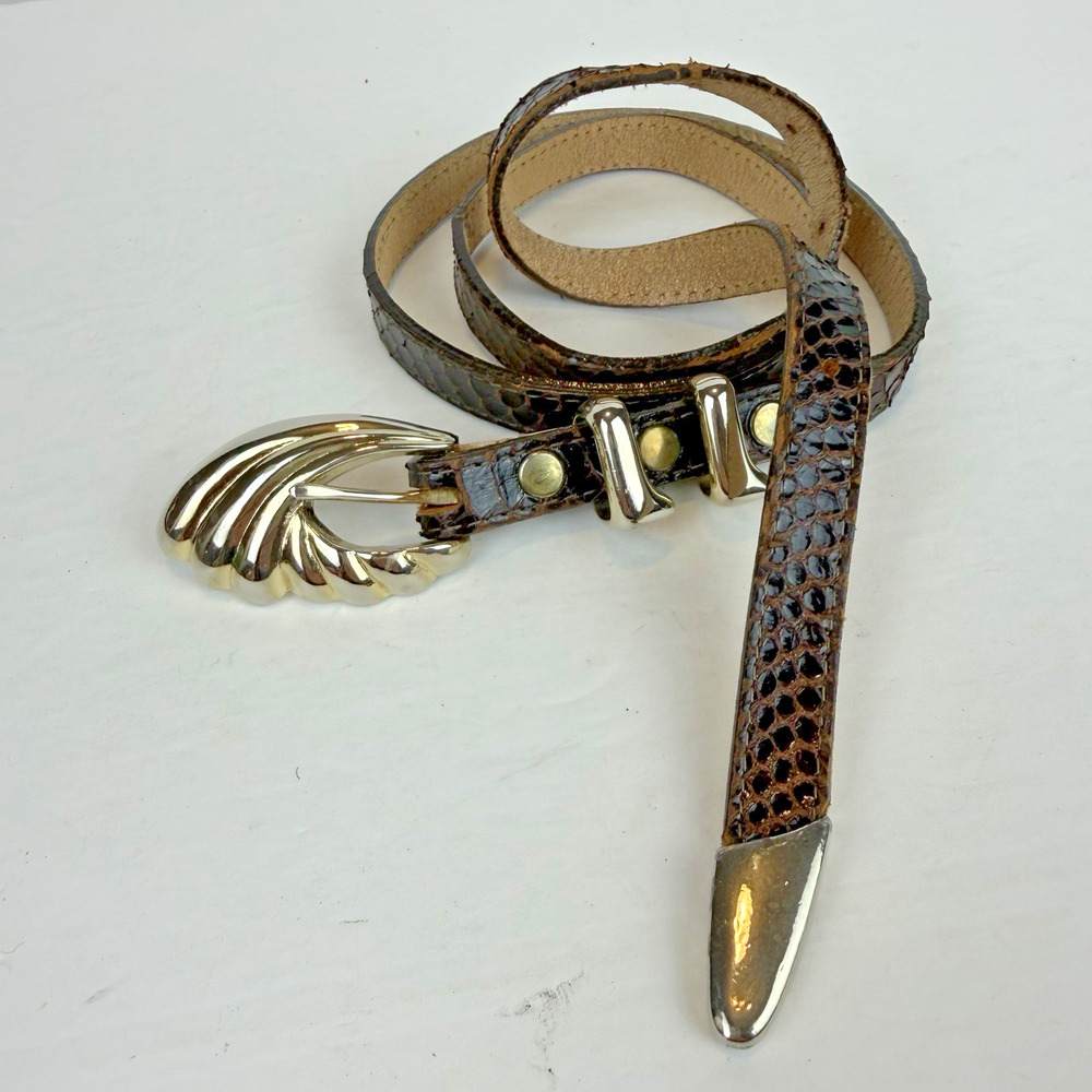 VTG MZA Of NY 1983 Genuine Snakeskin Skinny Belt Size Large Brown Classic Career